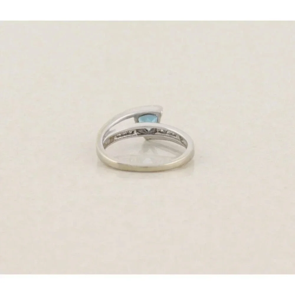 10k White Gold Natural Blue Topaz & Diamond Ring Size 7 1/4 - Picture 9 of 9